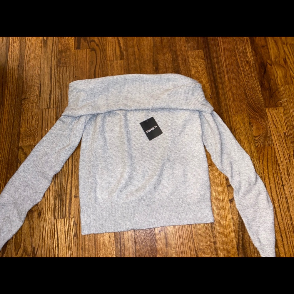 Off the shoulder gray sweater